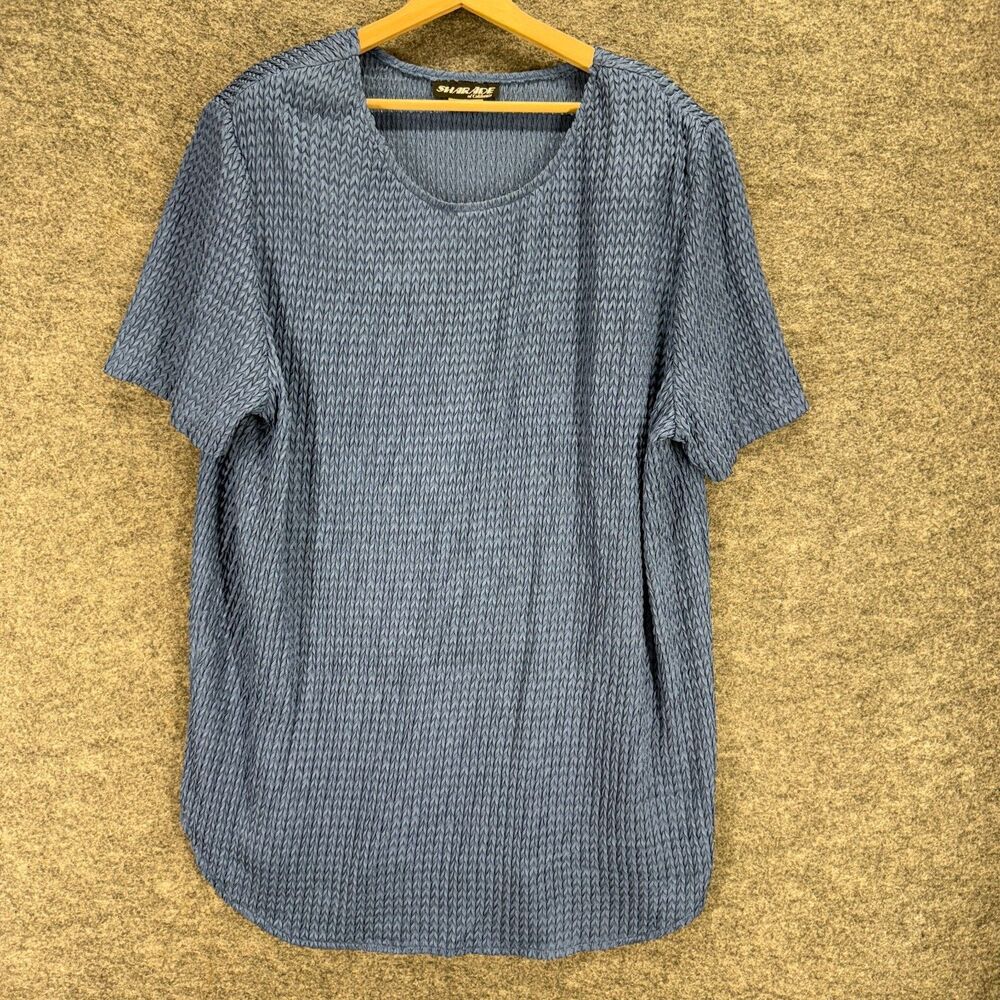 Sharade Blouse Women 22W Plus Blue Short Sleeve Round Neck Pullover Casual